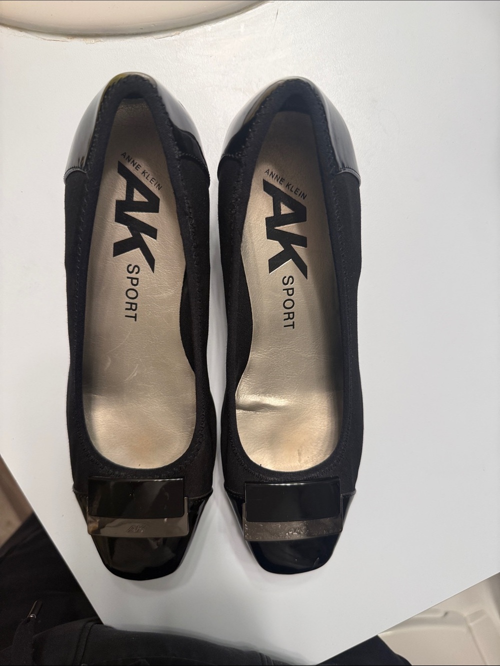 Anne Klein Black Patent Toe Ballet Flats with Decorative Buckle